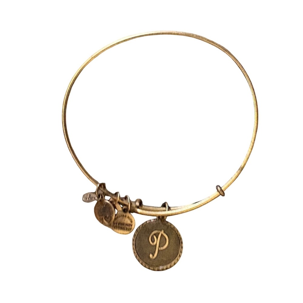 Alex and Ani Initial‎ P Expandable Bangle Bracelet Russian Gold Tone Charm